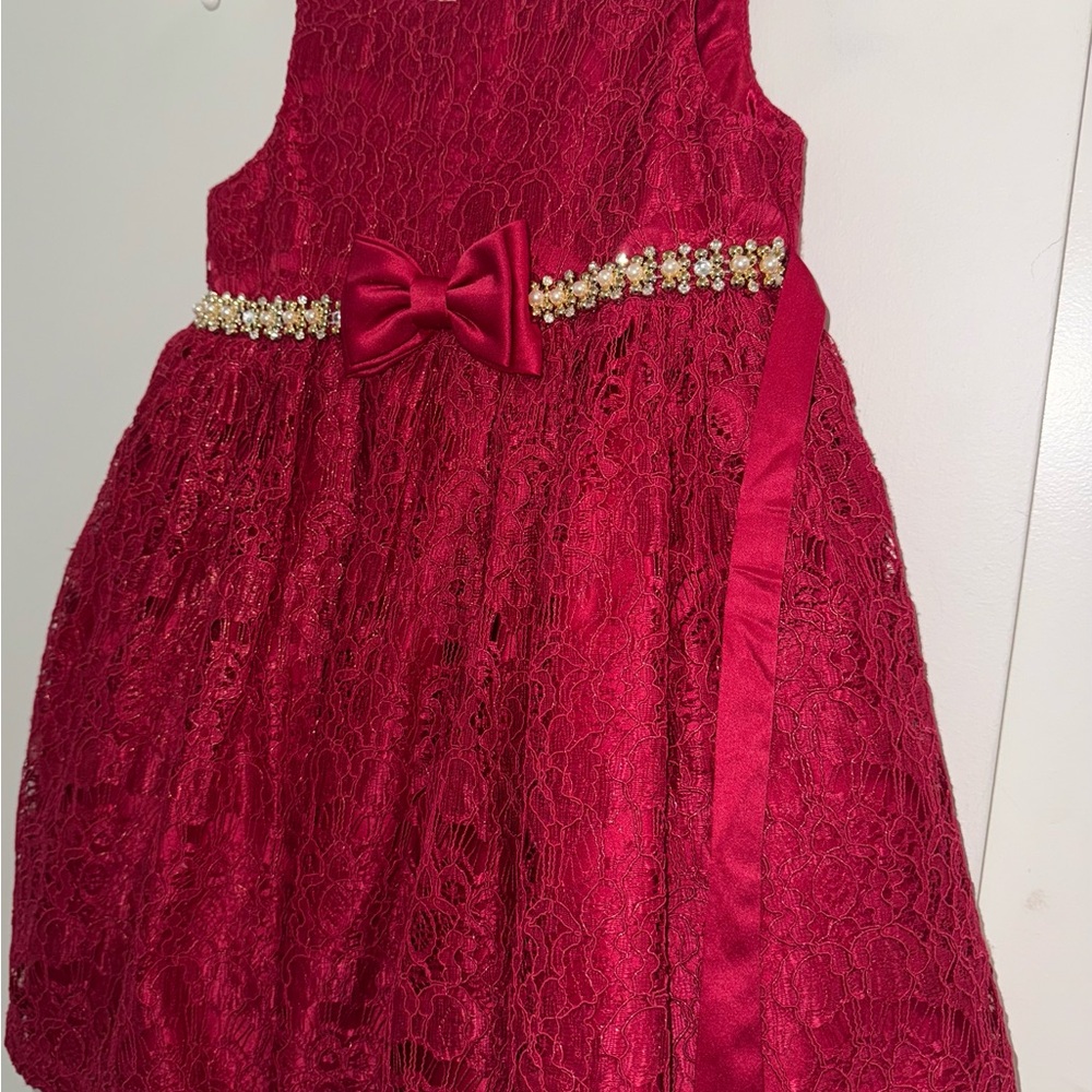 American Princess Burgundy Lace Dress with Bow